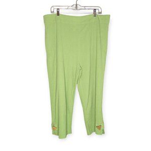 Casual Living 100% Cotton Bright Green Cropped Pants w/Wooden Buttons Size XL